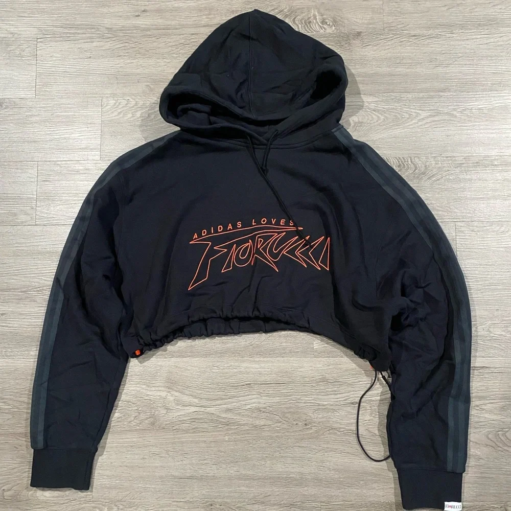 Adidas Originals X Fiorucci Crop Hoodie Black Cropped Hoodie with Orange Graphic